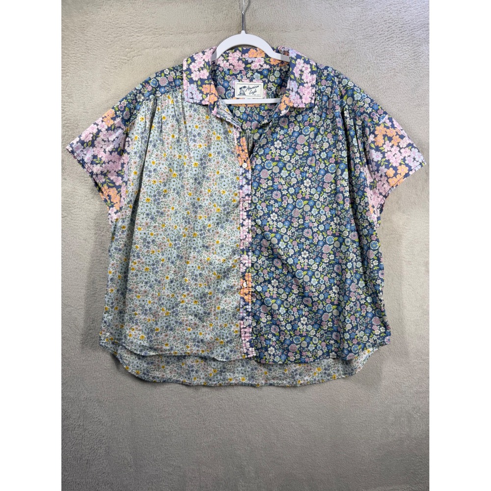 American Eagle Floral Button Down Women L Multi Color Mixed Print Boho Shirt